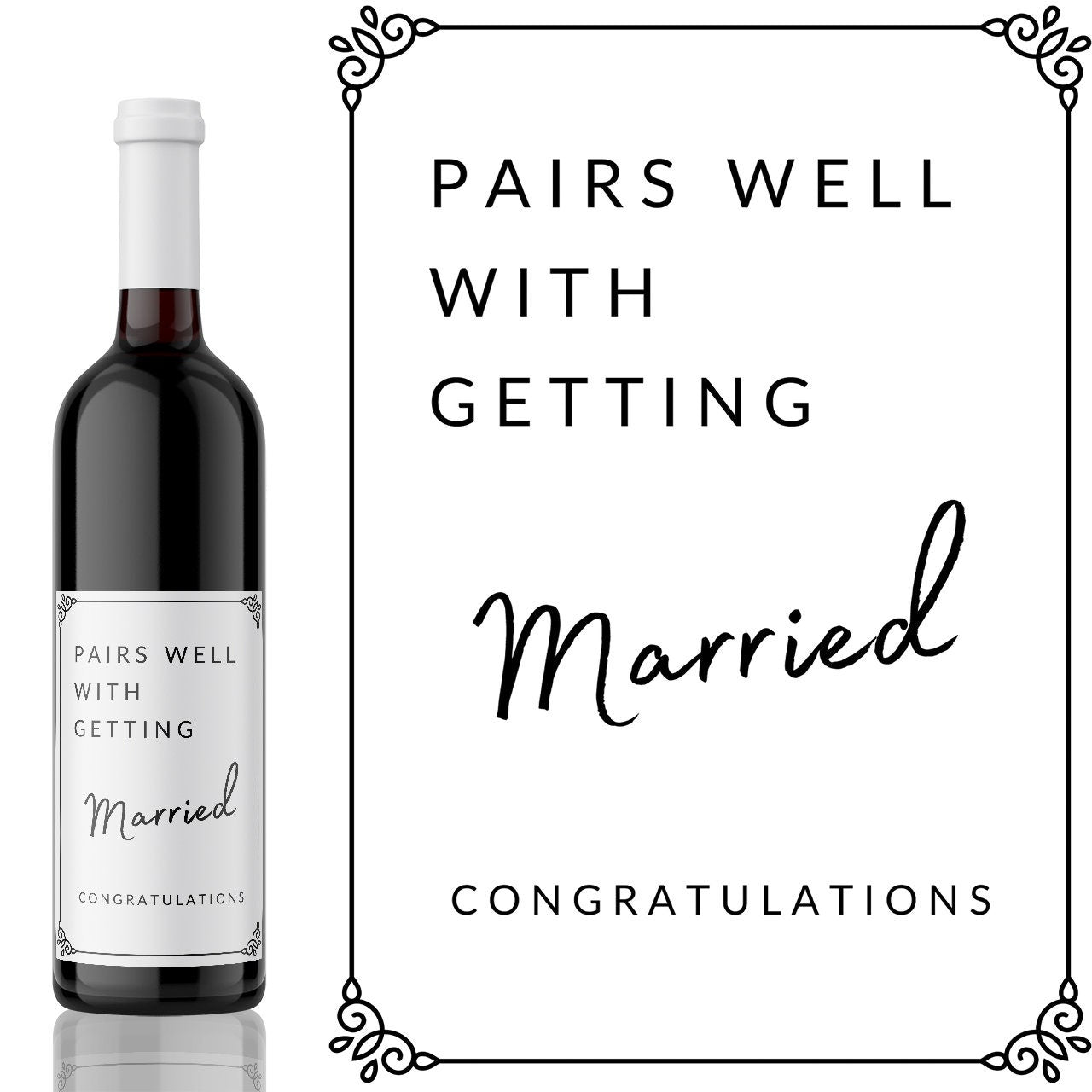 Wedding Wine Label, Pairs well with getting Married, Engagement Gift for Couples, Gift for her, Bride Gift from Kanwish Designs