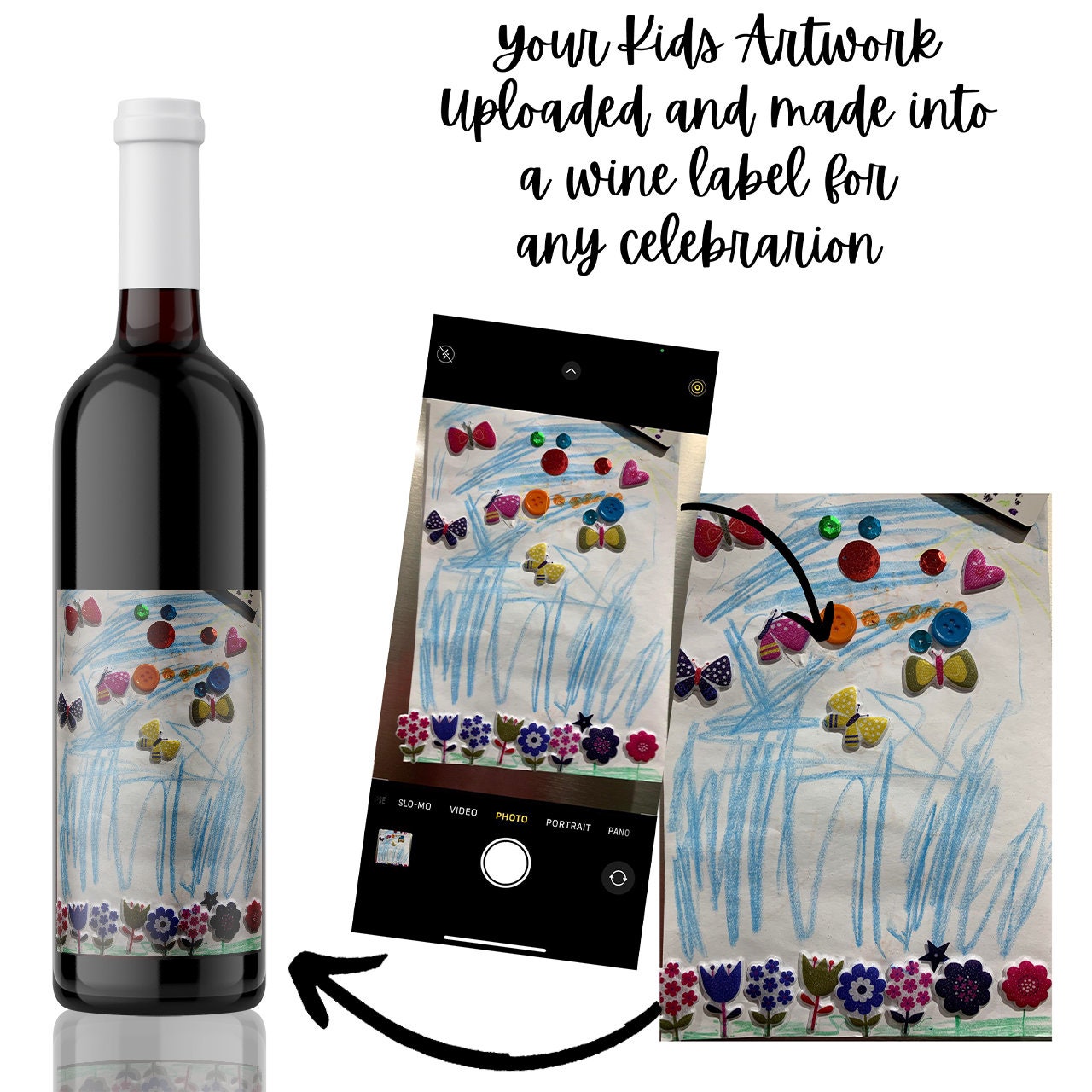 kids art gift wine label | Gift for Grandma wine label | Gift for Grandad wine label | Personalised wine label gift | Mum wine label gift
