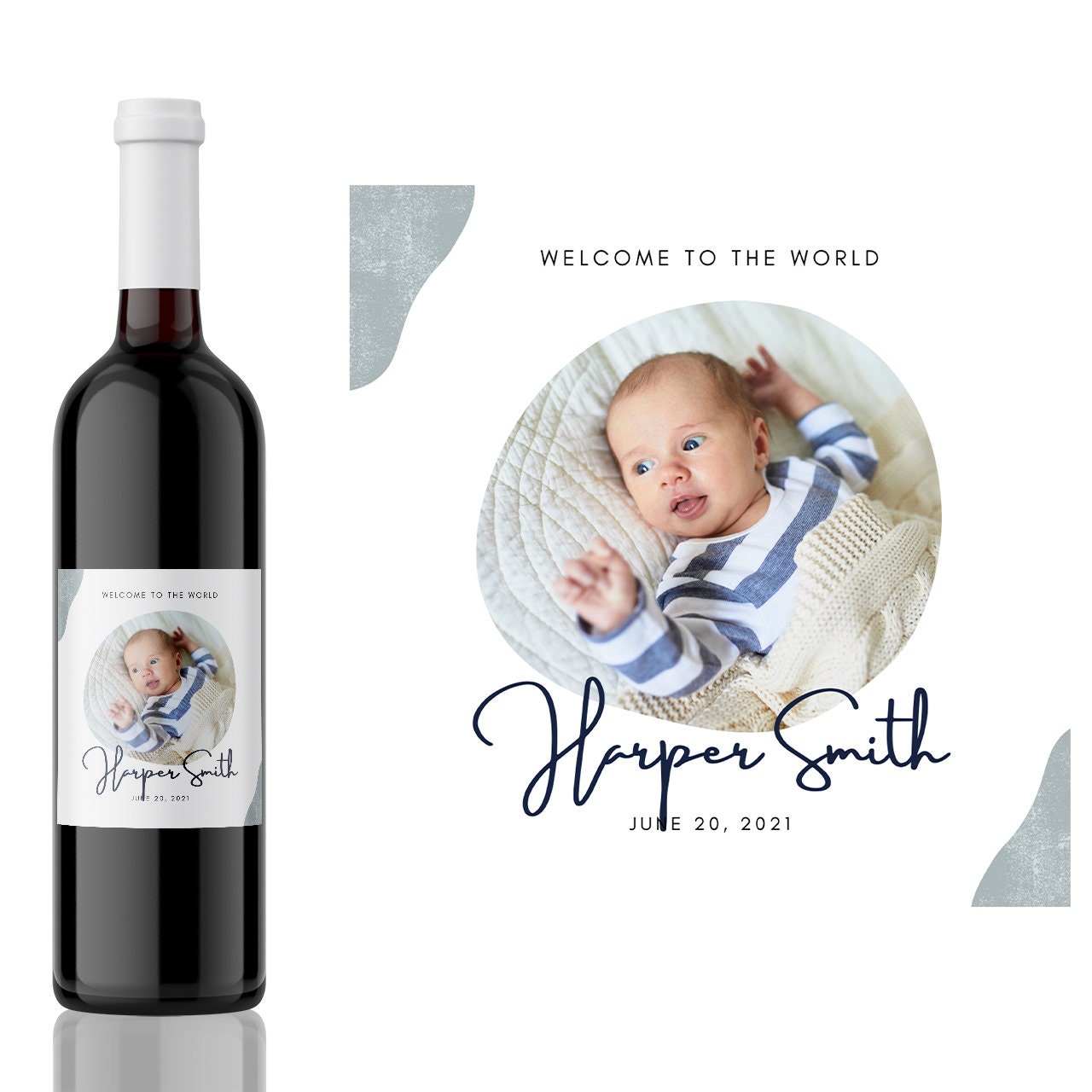 Baby welcome to the World New Born gift wine Label from Kanwish Designs