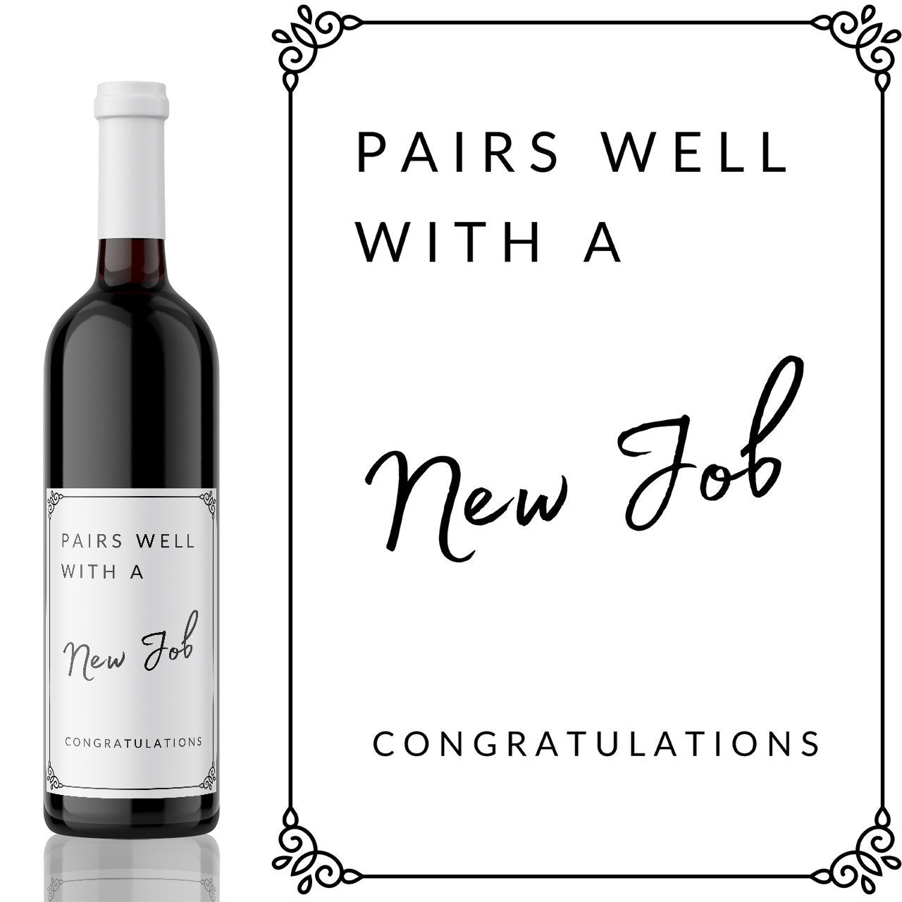 Pairs well with a New Job Wine Label - add you own custom message from Kanwish Designs