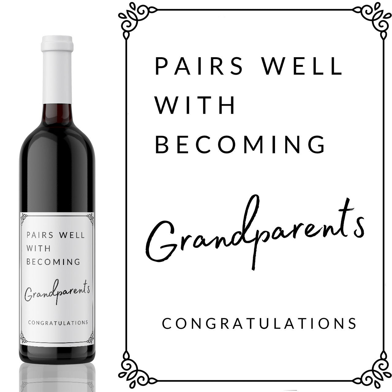 Pairs well with becoming Grandparents Wine Label | Baby Announcement | Pregnancy Announcement Gift |  Gift for Nan Gran Grandad Grandma