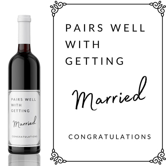 Wedding Wine Label, Pairs well with getting Married,  Engagement Gift for Couples, Gift for her, Bride Gift from Kanwish Designs