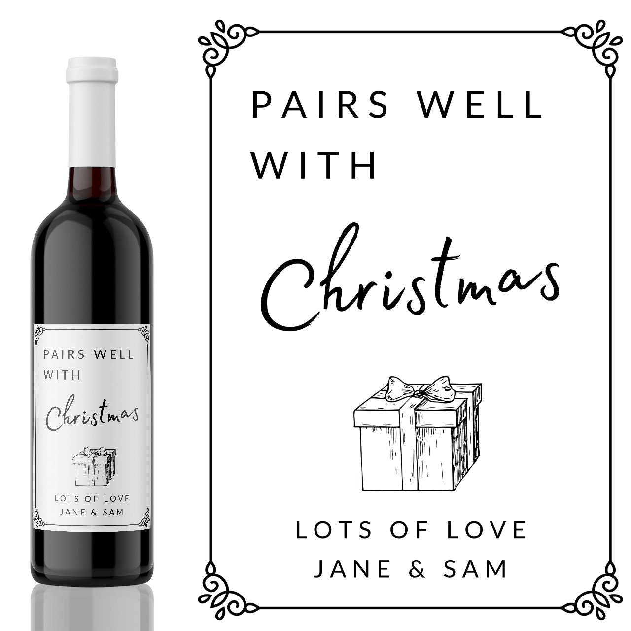 Pairs well with a Christmas Wine Label present - add you own custom message from Kanwish Designs