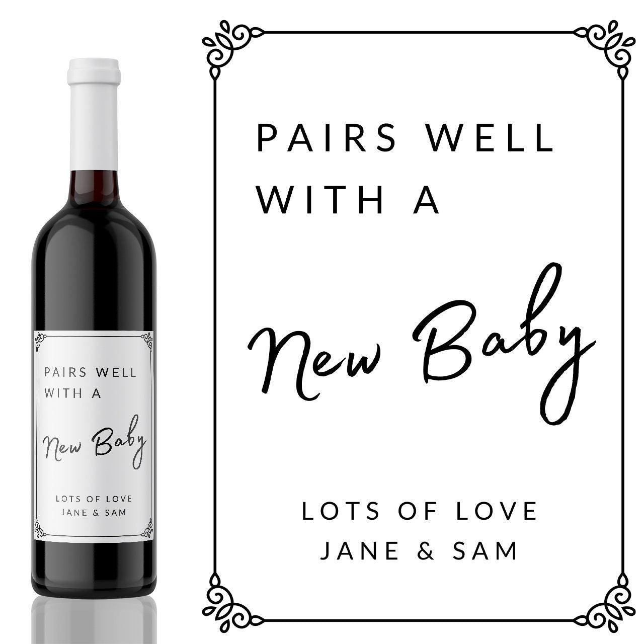 Pairs well with New Baby Wine Label - add you own custom message, godparent gift, grandparent gift, new parents gift from Kanwish Designs