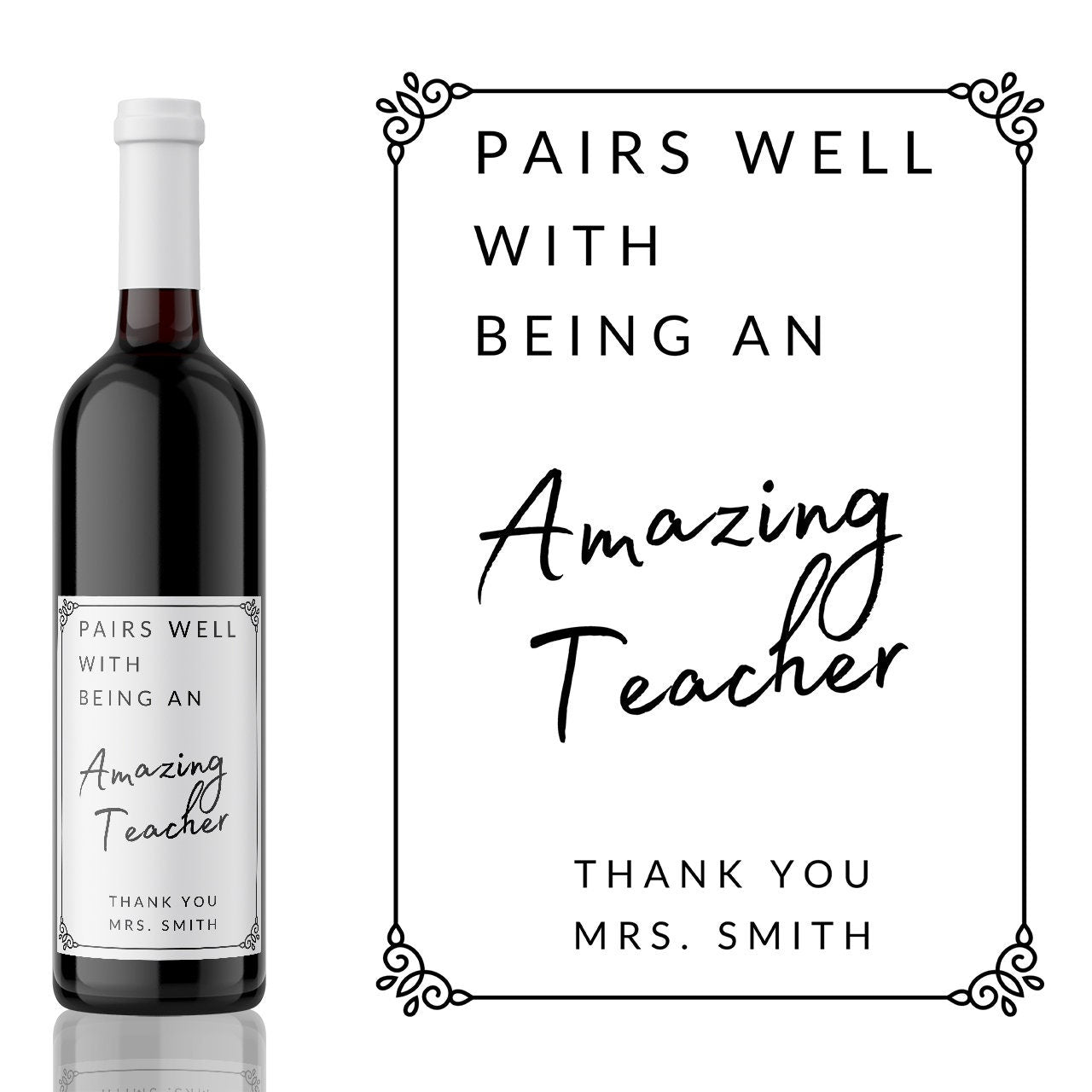 Teacher thank you Wine Label | retirement gift for teacher| teacher christmas gift wine | custom Wine label gift | thanks teacher gift