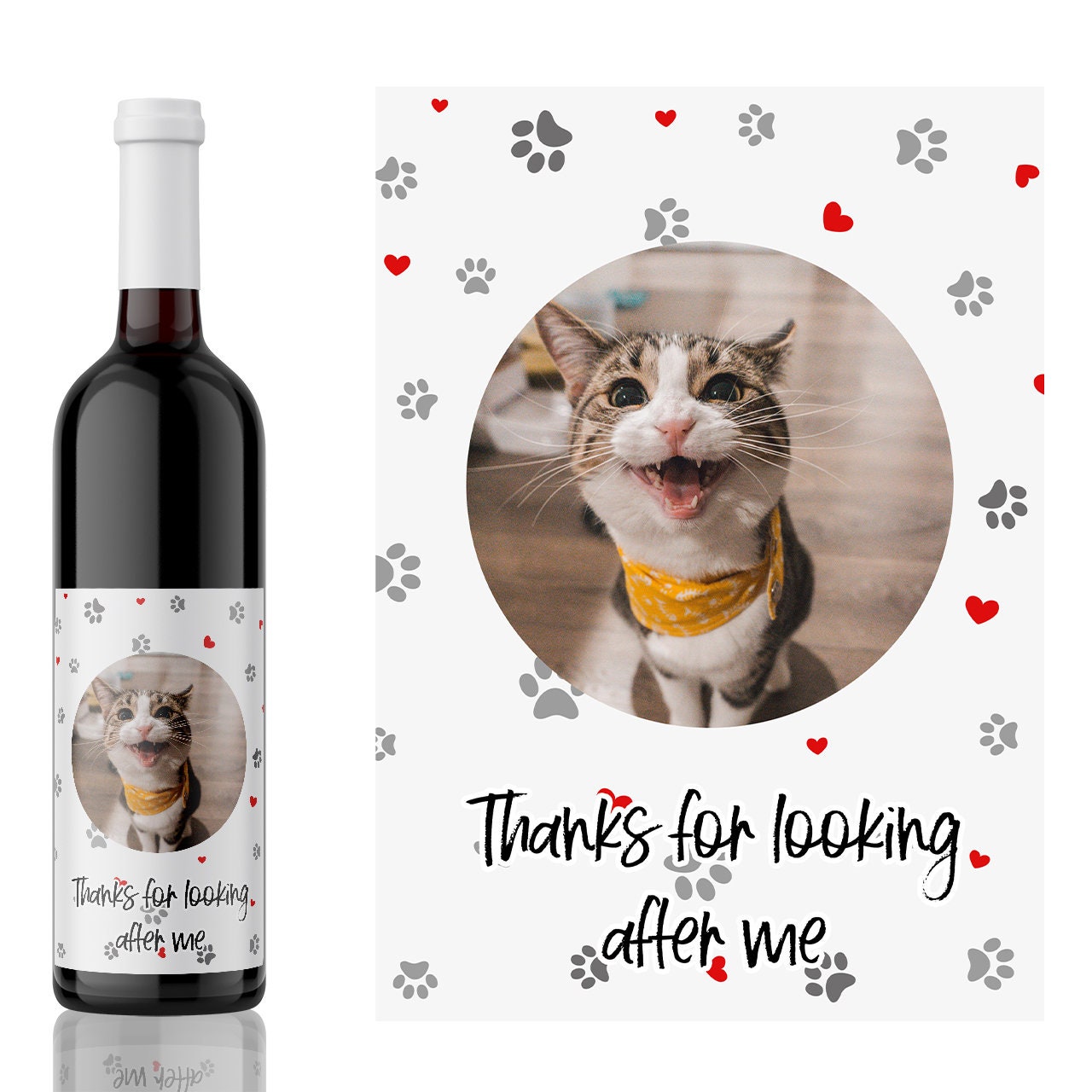 cat sitting thank you gift wine label | cat sitter peronalised photo gift | cat sitting thank you gift | pet sitting gift | cat wine label