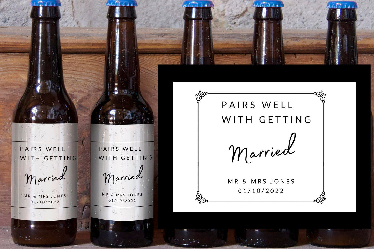 6x Pairs well with Getting Married Beer Label | wedding beer gift | bride to be beer gift | wedding beer gift for him | wedding announcement