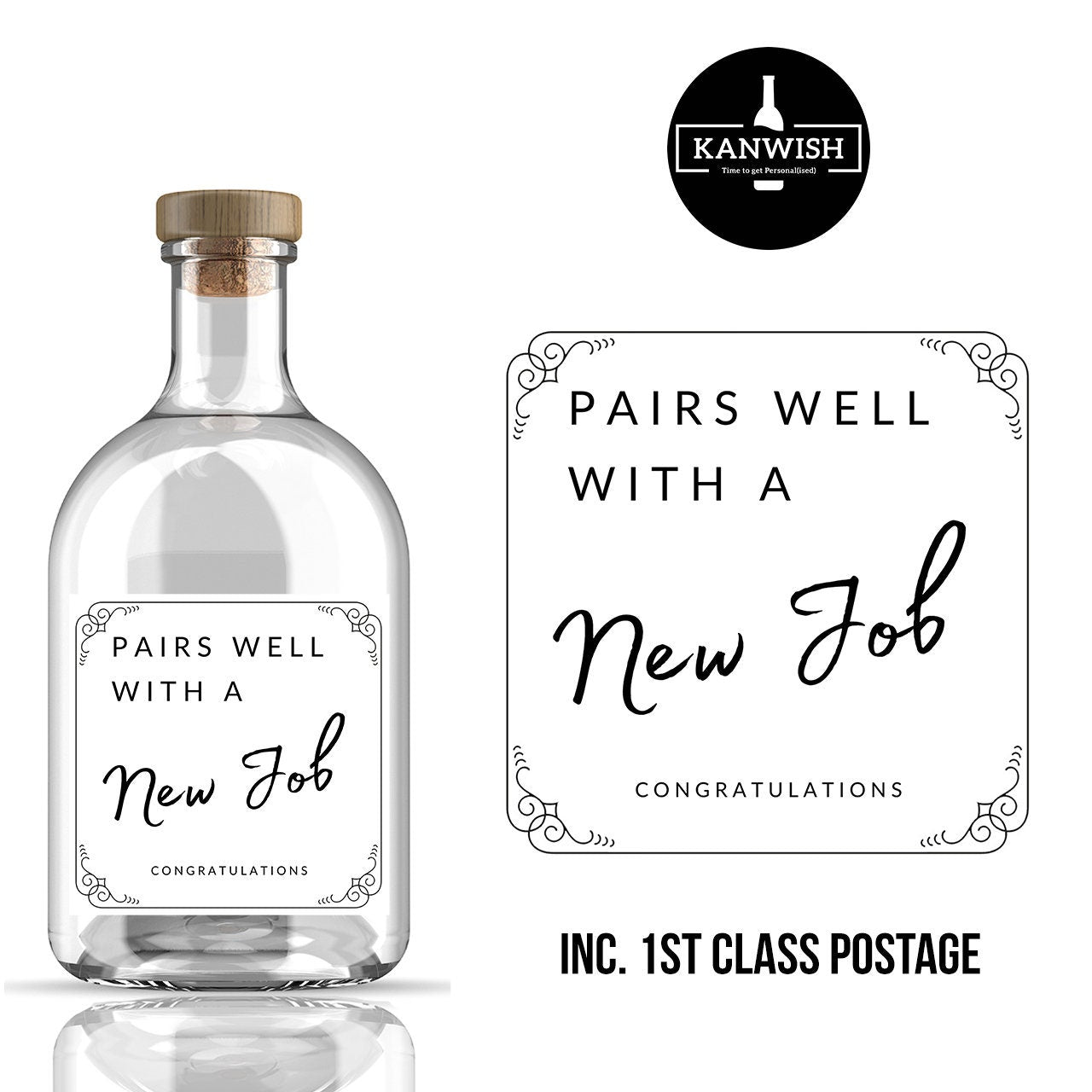 Pairs well with a New Job custom GIN Label | Gin label gift | personalised gin label | New job gift | good luck in your new job |  New Role