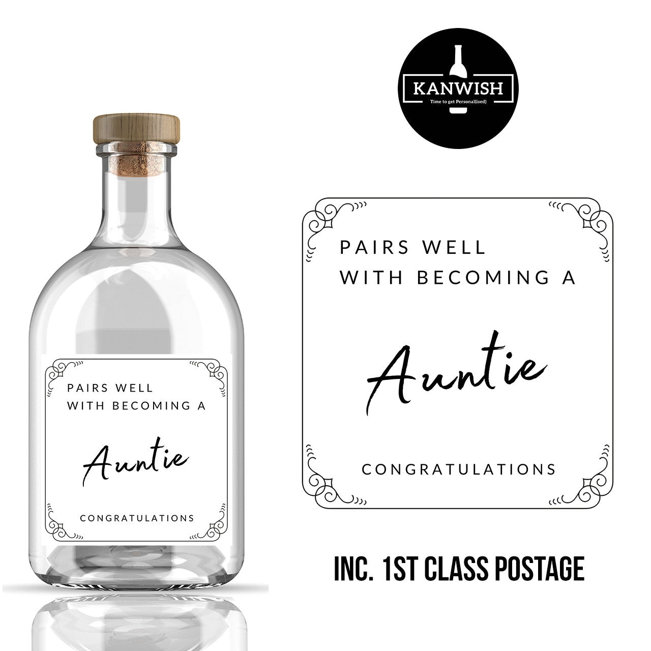 Pairs well with Aunt custom GIN Label | Gin label gift | personalised gin label | Auntie gift | Becoming and Auntie |  Aunt fun gift