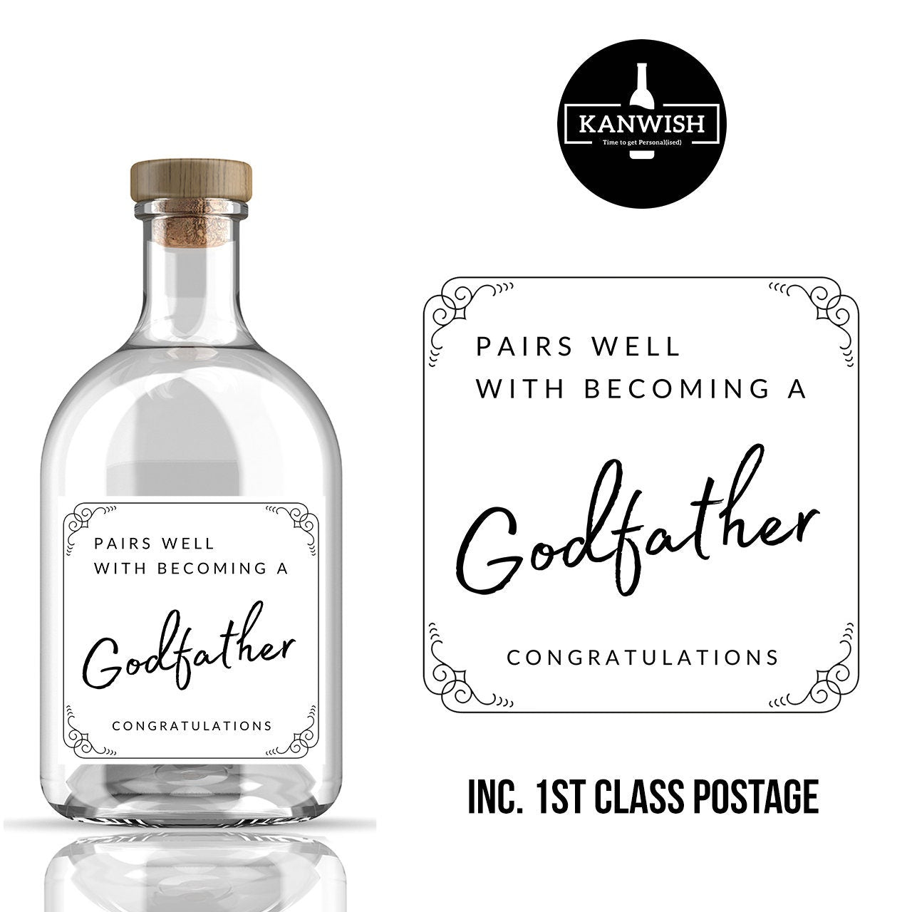 Pairs well with Godfather custom GIN Label | Gin label gift | personalised gin label | Godfather gift | Becoming and Godfather|  Godfather