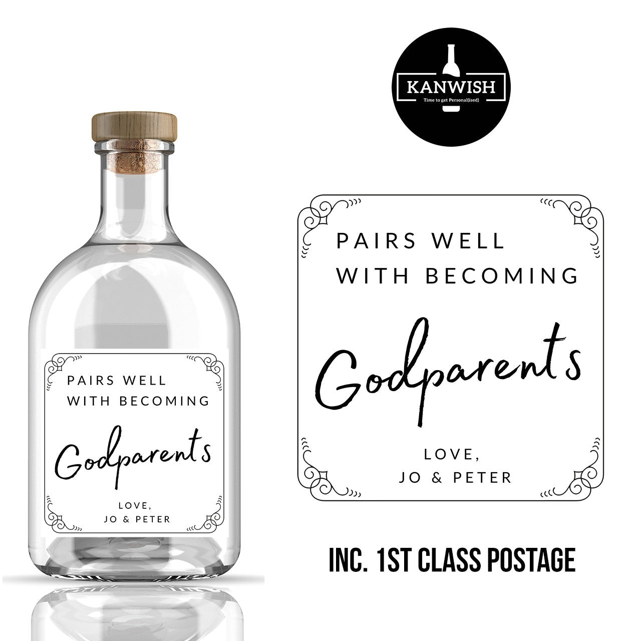 Pairs well with Godparents custom GIN Label | Gin label gift | personalised gin label | Godparents gift | Becoming a godparent |  Godparent