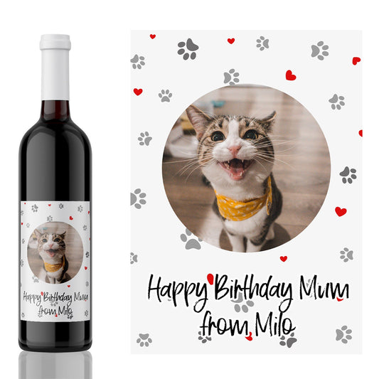 Birthday gift from Cat wine label | funny cat dad peronalised photo gift | cat sitting gift | funny cat mum gift