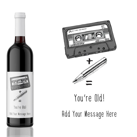 Gen X funny Wine Label | Boomer funny Wine Label | Funny 40th birthday gift | funny 50th personal wine label | Tape and pencil rewind | GenY