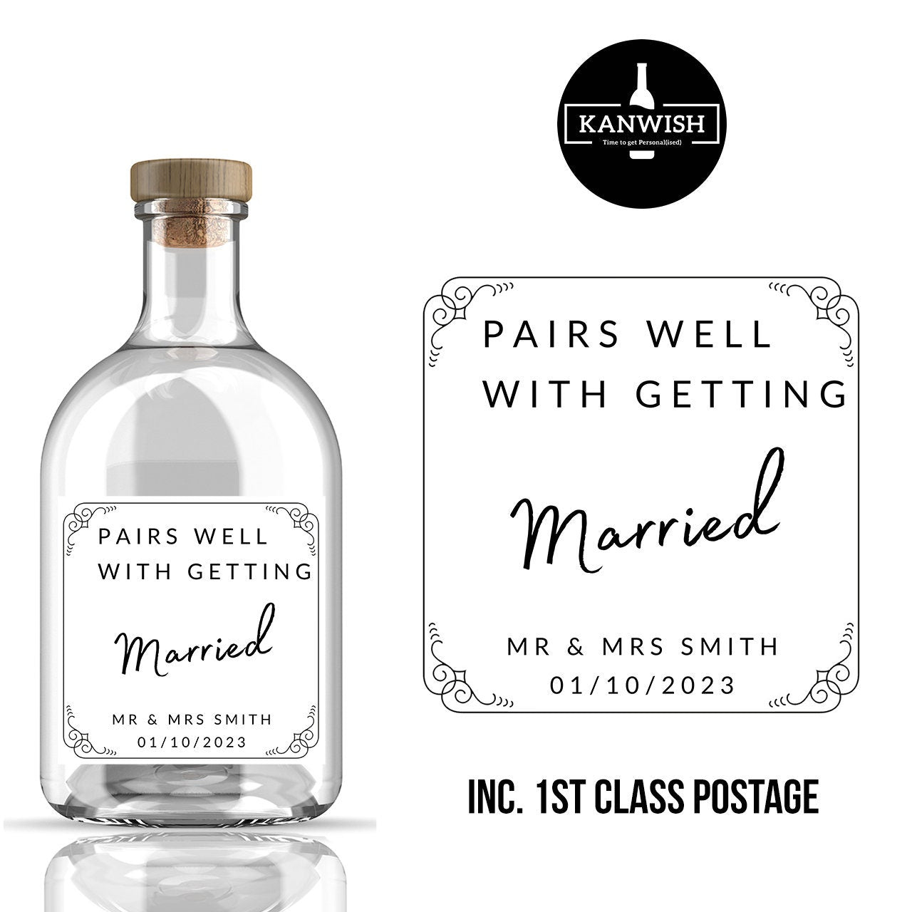 Pairs well with planning a wedding GIN Label | wedding label gift | personalised gin label | wedding announcement gift | Bride to be gift