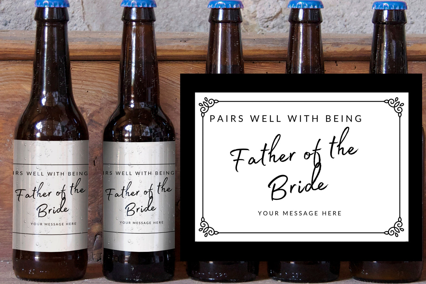 6x Pairs well with Father of the Bride Beer Label | wedding beer gift | Father-in-law | wedding beer gift for Dad | wedding reception gift