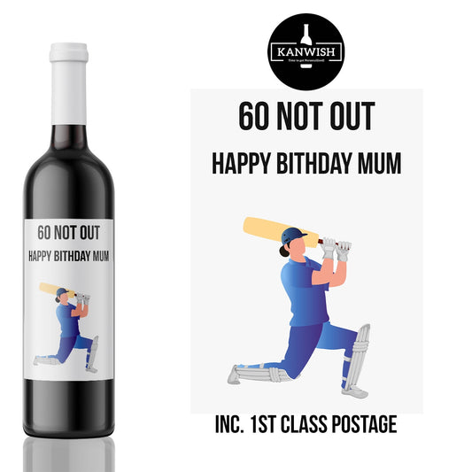 Cricket fan Birthday Wine Label, Woman cricketer Wine Label, Funny Cricket  40th 50th 60th birthday gift, funny 60th personal wine label