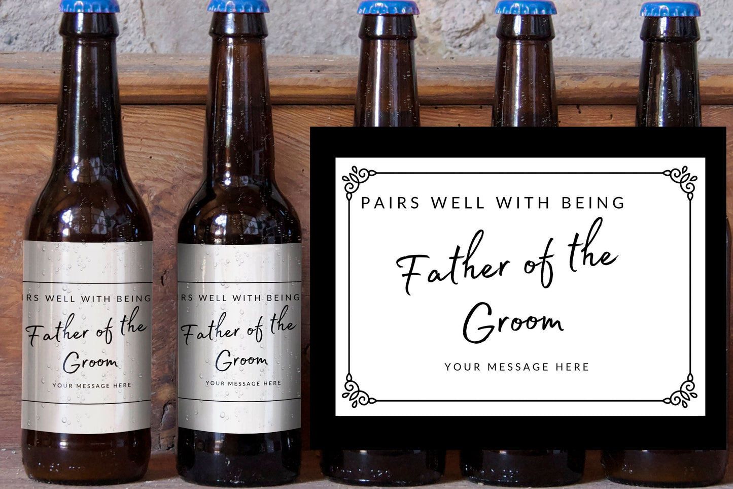 6x Pairs well with Father of the Groom Beer Label | wedding beer gift | Father-in-law | wedding beer gift for Dad | wedding reception gift