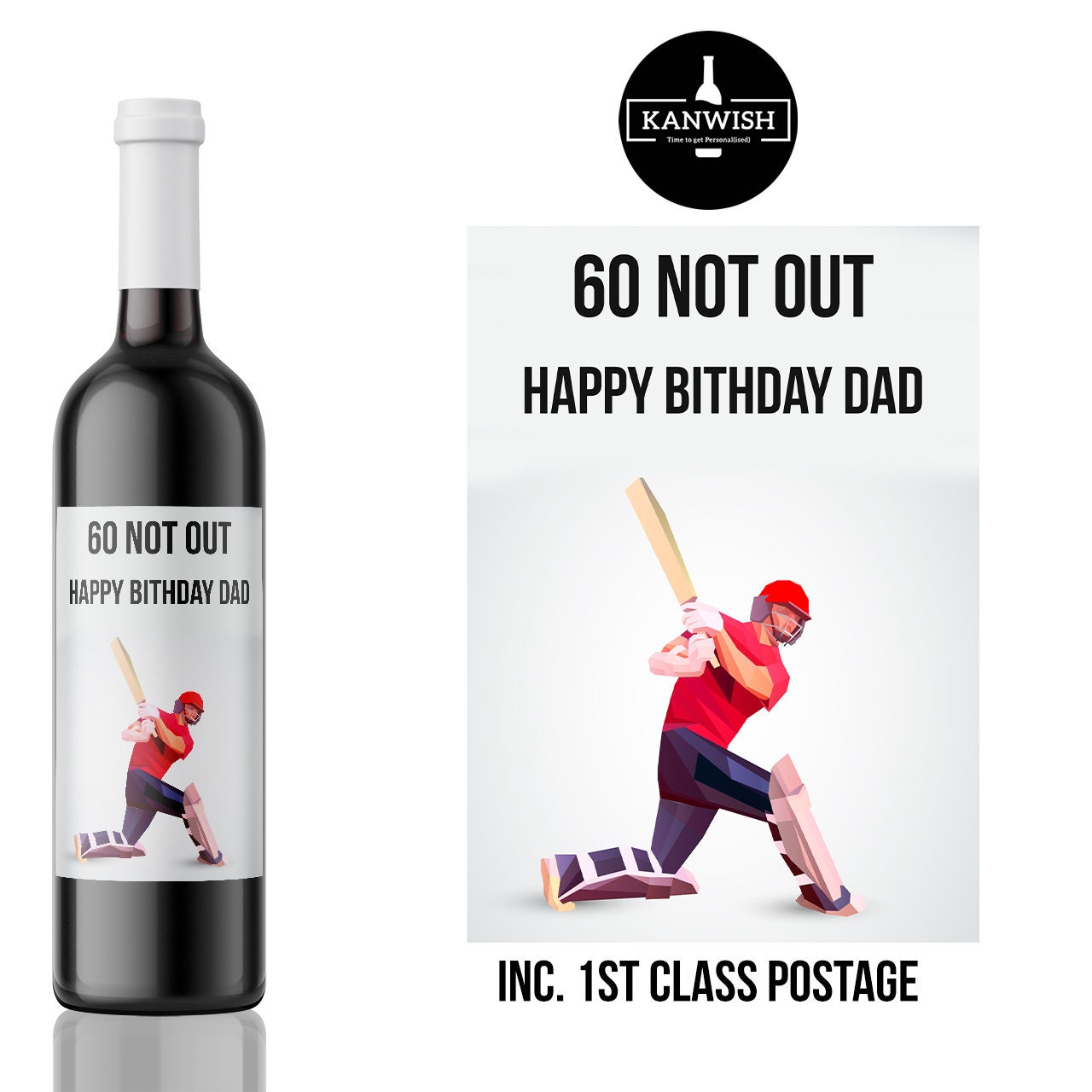 Cricket fan Birthday Wine Label, Cricketer Fifty Wine Label, Funny Cricket  40th 50th 60th birthday gift, funny 60th personal wine label