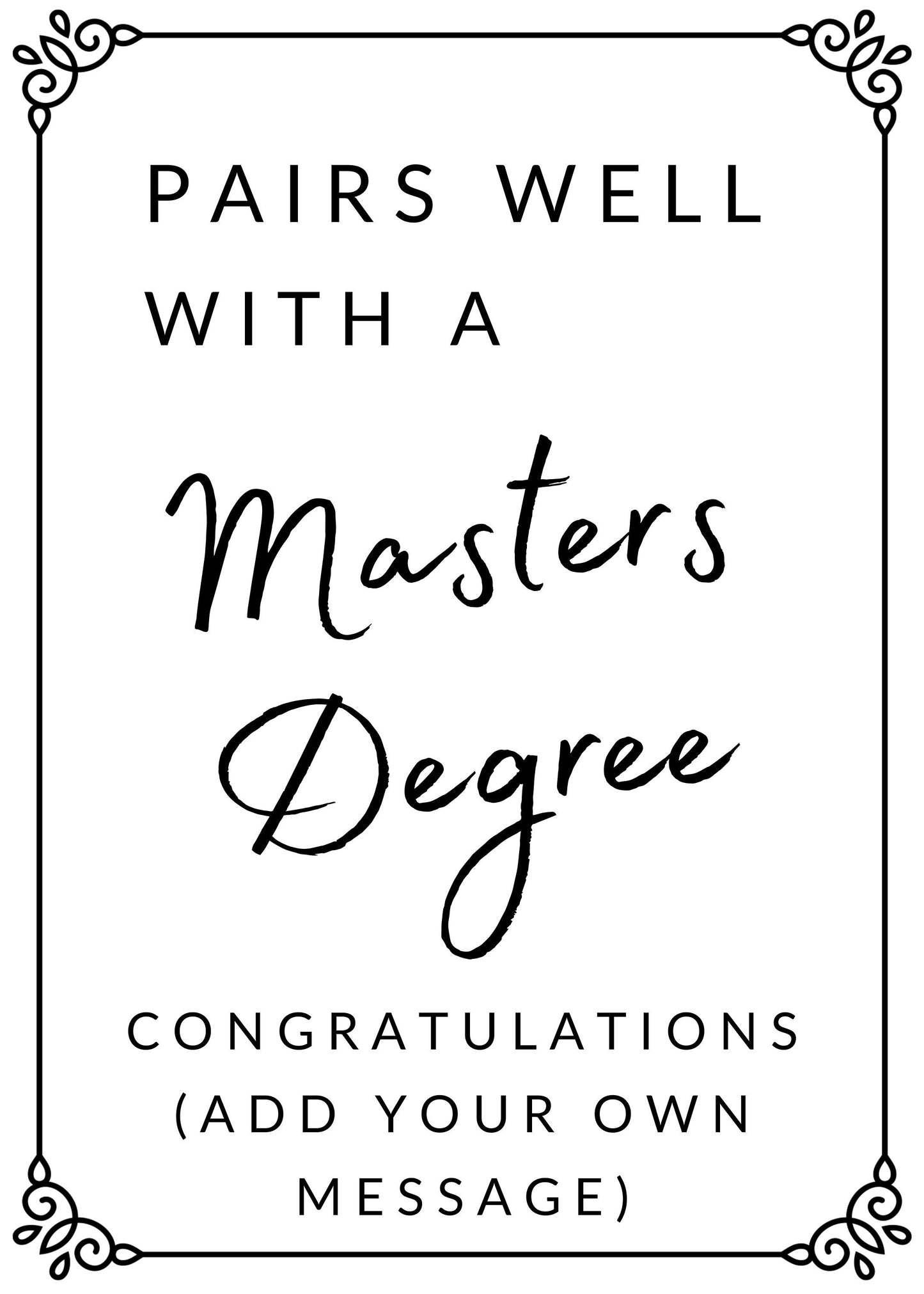 Pairs well with Masters Degree wine label sticker | University Graduation Gift | Graduation Wine Label | Wine Gift uni mate| wine sticker