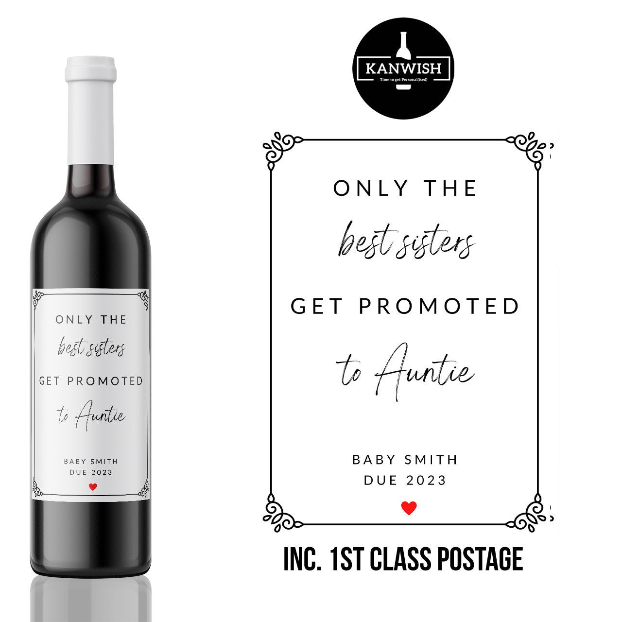 Best Sisters get Promoted to Auntie wine label | Baby Announcement | Aunt Pregnancy Announcement | New Baby Announcement, UK seller