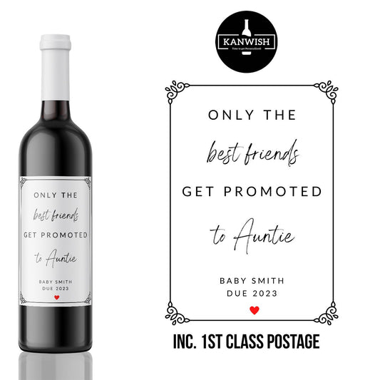 Best Friends get Promoted to Auntie wine label | Baby Announcement | Aunt Pregnancy Announcement | New Baby Announcement, UK seller