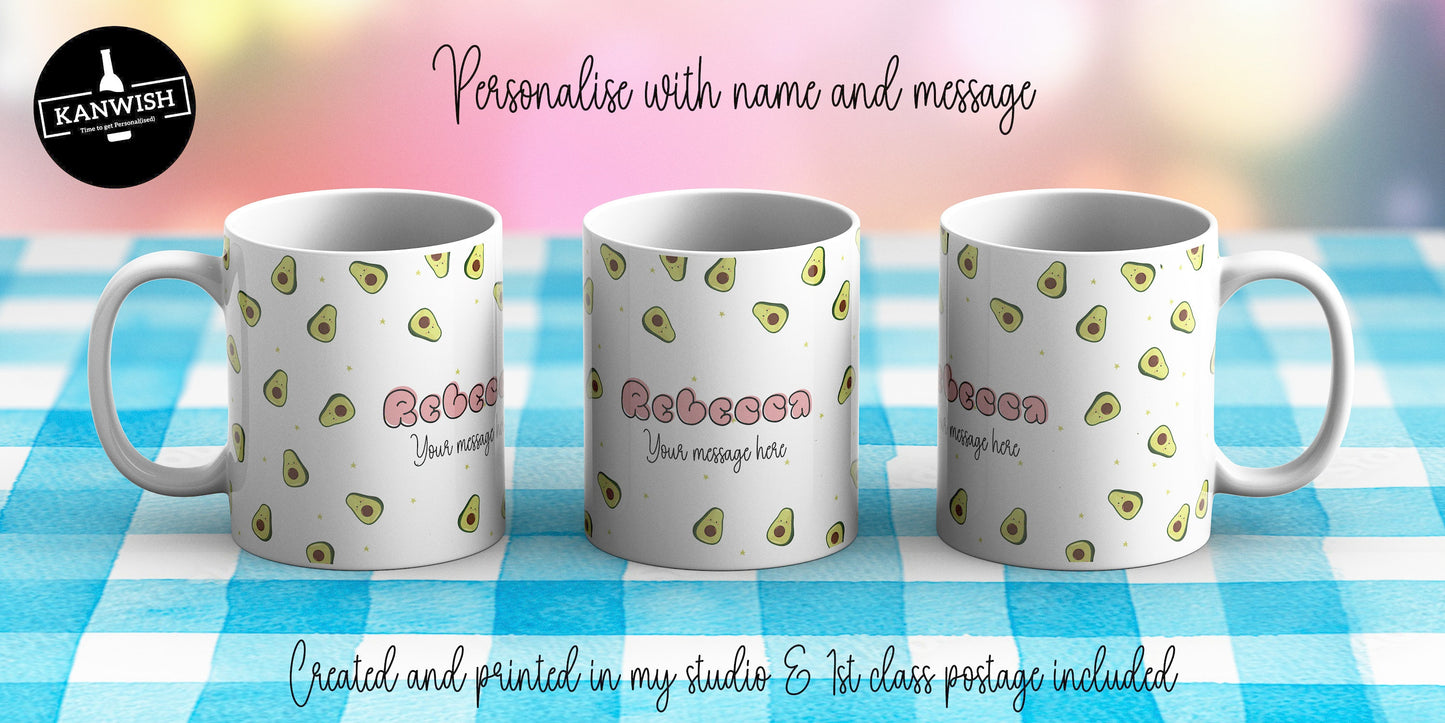 Kawaii avocado design 11oz personalised mug | custom coffee tea hot chocolate ceramic mug | kawaii design cute | UK seller | Dishwasher Safe