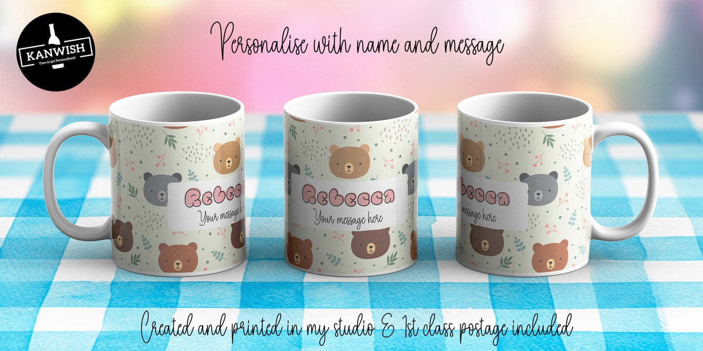 Kawaii bears design 11oz personalised mug | custom coffee tea hot chocolate ceramic mug | kawaii design cute | UK seller | Dishwasher Safe