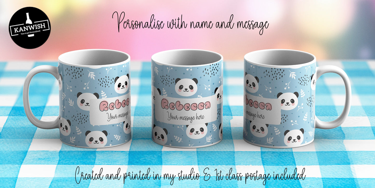 Kawaii Panda design 11oz personalised mug | custom coffee tea hot chocolate ceramic mug | kawaii design cute | UK seller | Dishwasher Safe