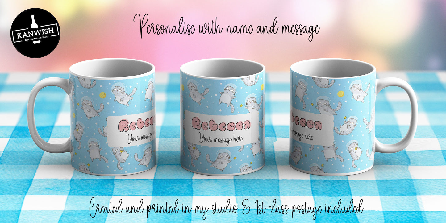 Kawaii cat design 11oz personalised mug | custom coffee tea hot chocolate ceramic mug | kawaii design cute | UK seller | Dishwasher Safe