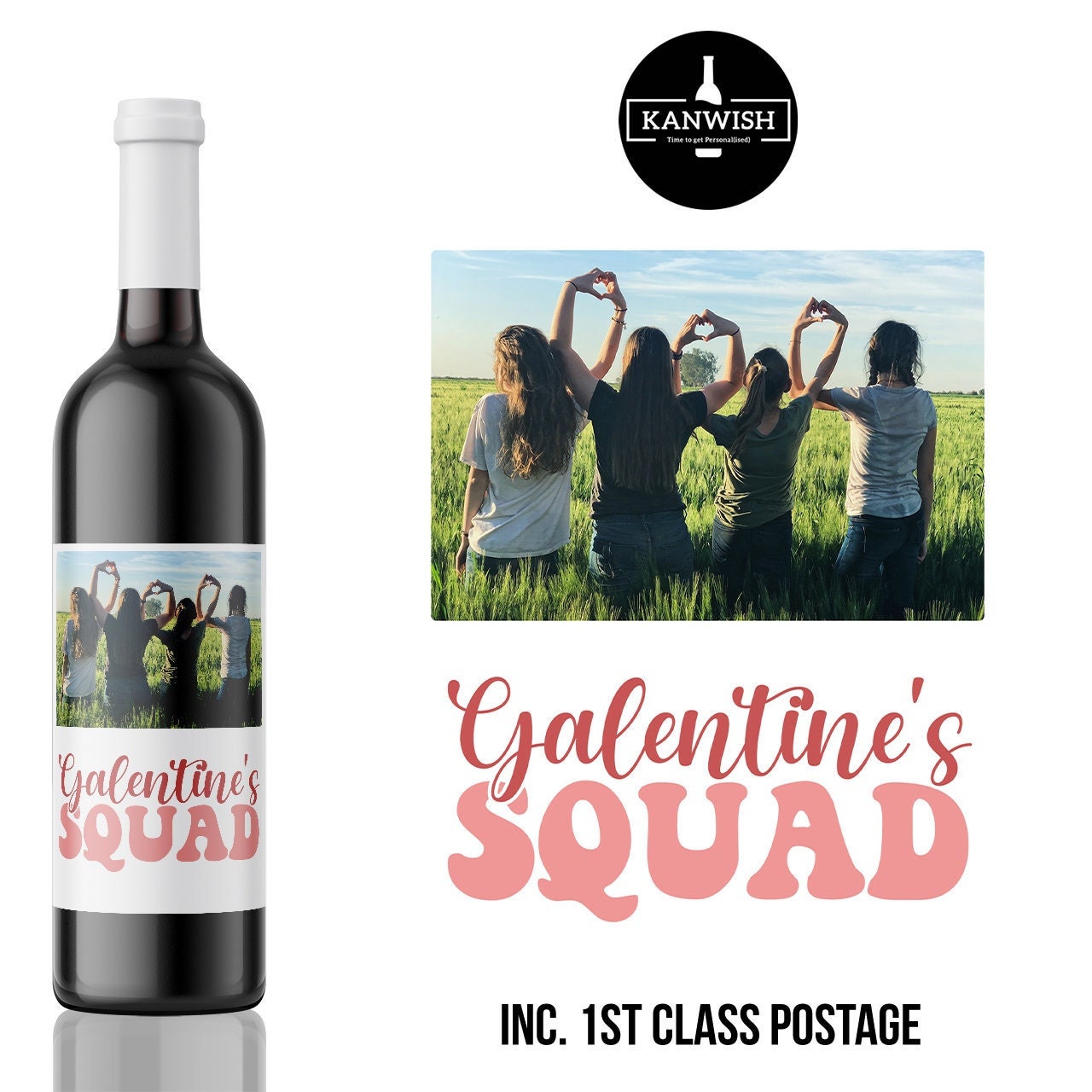 Personalized Custom Photo Galentine's Day Wine Label - A Fun Gift for Your Girls | bespoke wine label | wine bottle label