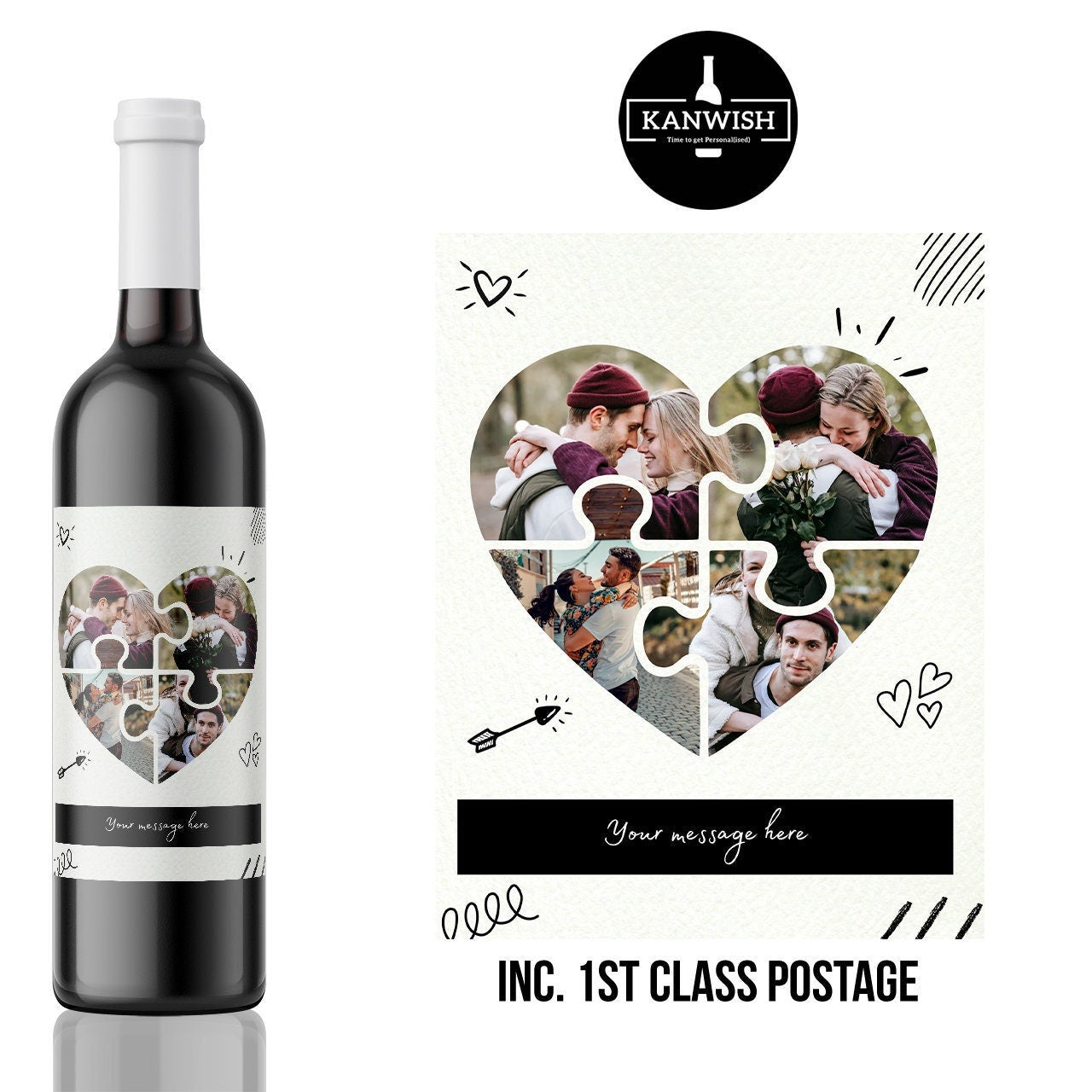 Photo heart design sticker wine label for loved one Birthday wine label celebration personalised wine label