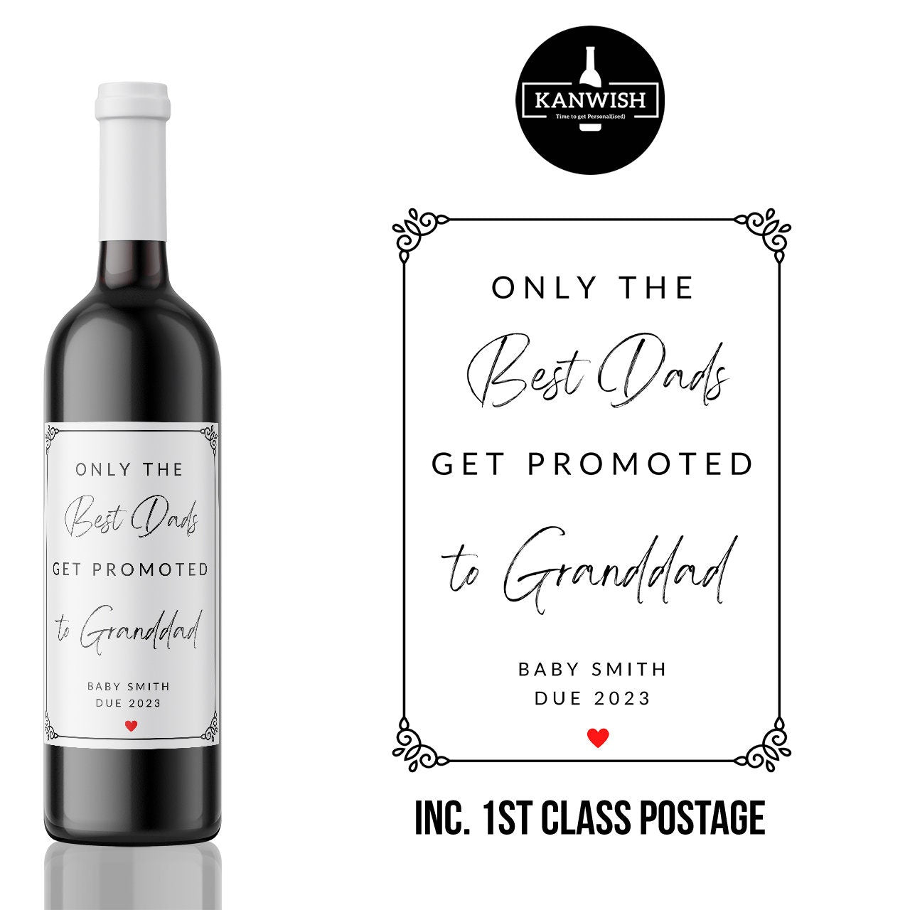 Best Dads get Promoted to granddad custom wine label sticker | Baby Announcement | Pregnancy Announcement | New Baby Announcement