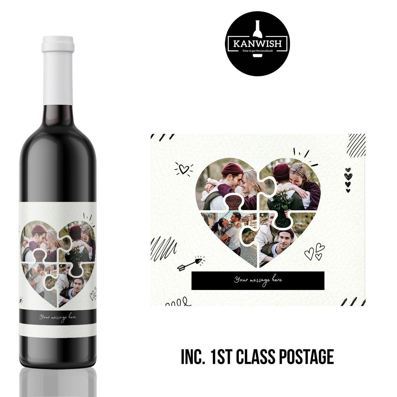 Photo heart design sticker wine label for loved one Birthday wine label celebration personalised wine label