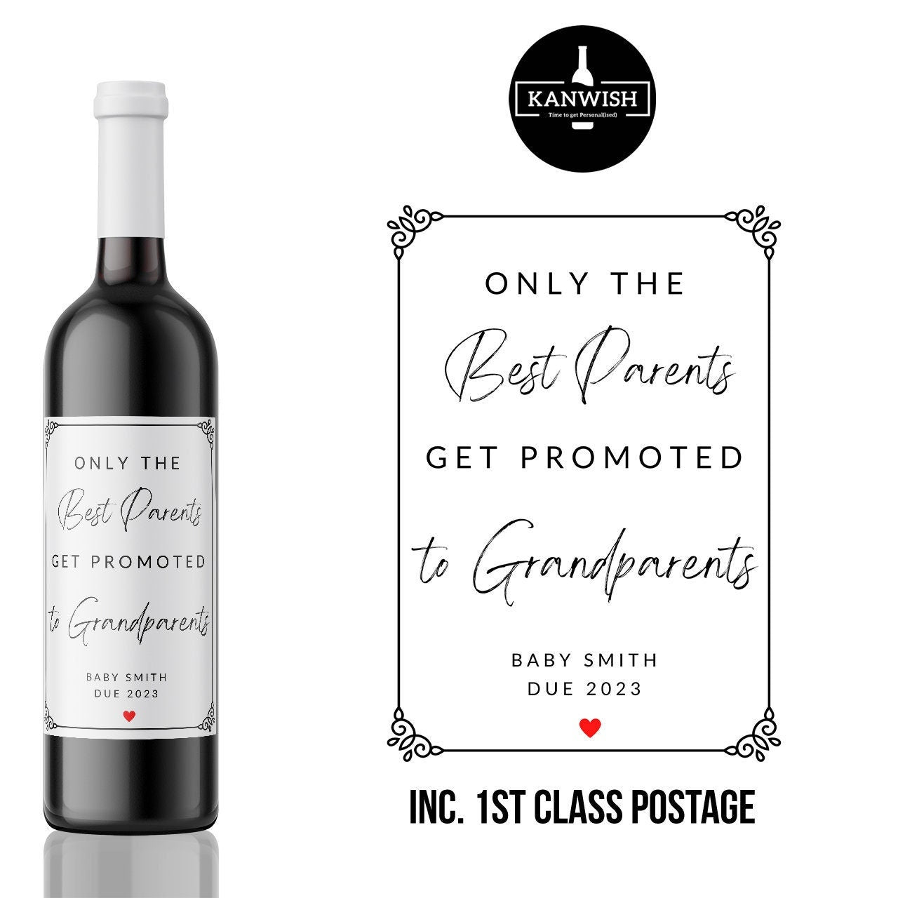 Best parents get Promoted to grandparents custom wine label sticker | Baby Announcement | Pregnancy Announcement | New Baby Announcement