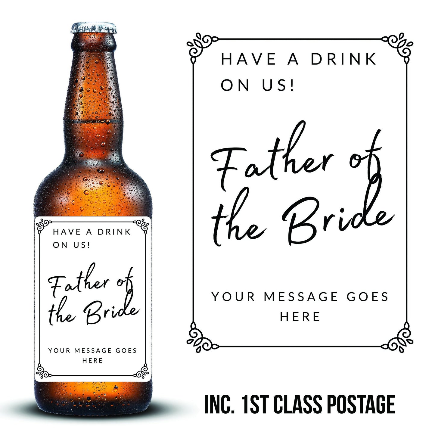 Beer bottle label sticker for Father of the Bride gift personalised, Wedding thank you gift for dad or stepdad for the big day