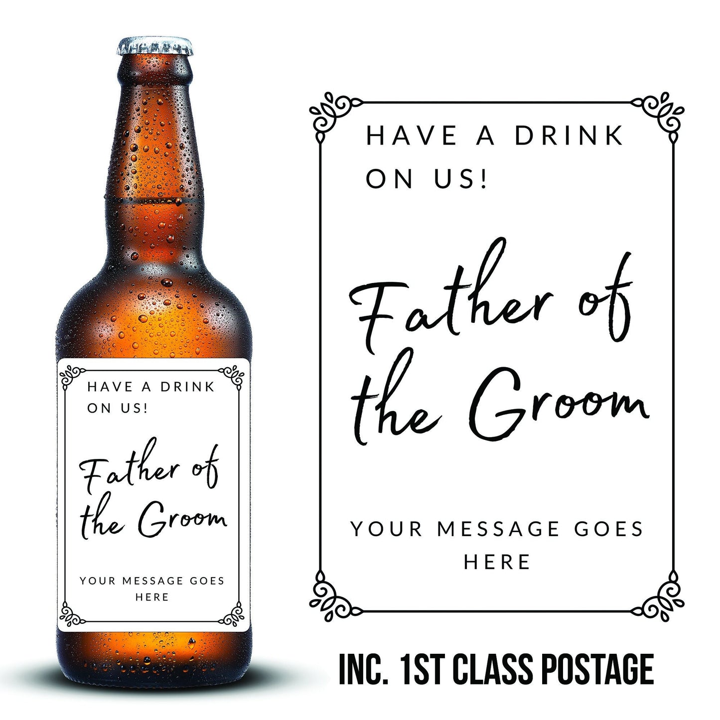 Beer bottle label sticker for father of the Groom gift personalised, Wedding thank you gift for dad or stepdad for the big day