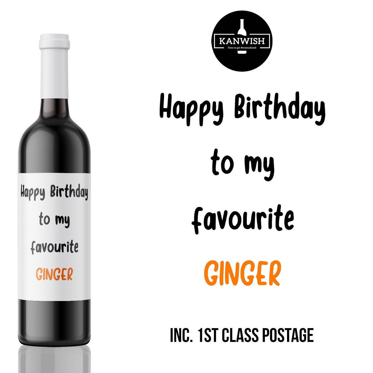 Happy birthday to my favourite ginger Wine Label, funny banter custom wine label, personlised wine label sticker, milestone wine label