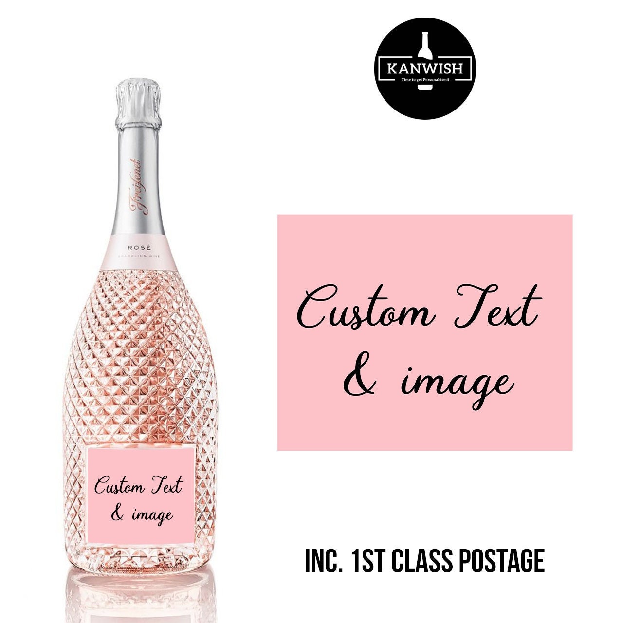 Personalised Rose Pink Prosecco wine Bottle sticker, Birthday / thank you / wedding / milestone / anniversary wine Label gift for bride