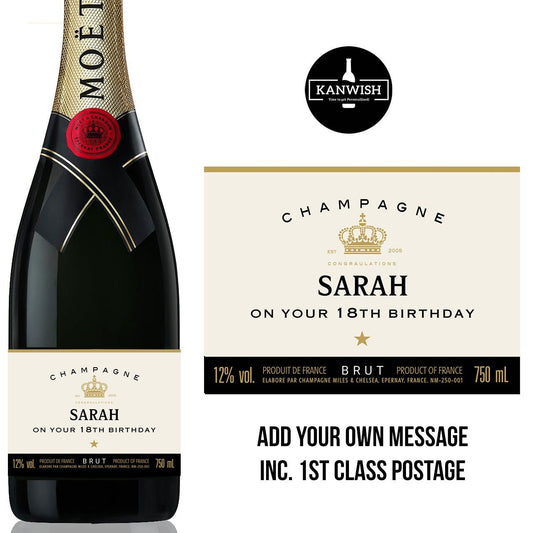 Personalised Birthday Champagne Bottle Label, 18th birthday wine label gift, 21st birthday, birthday gift for her champagne label