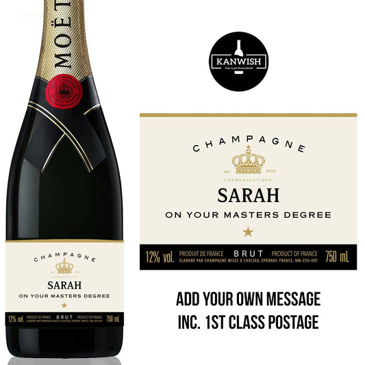 Personalised masters degree Champagne Bottle Label sticker, PhD gift, graduation custom champagne bottle gift, well done on your exams gift