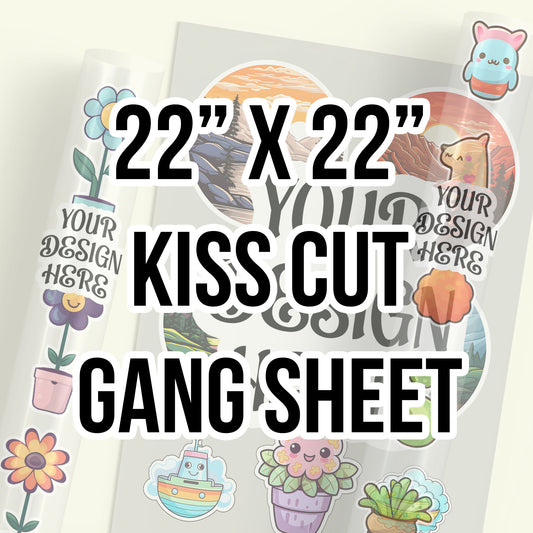 Artist gang Sheet - Design Your Own Custom Sticker Sheets 22" x 22" Kiss Cut to any Shape & low quantity - FREE SHIPPING