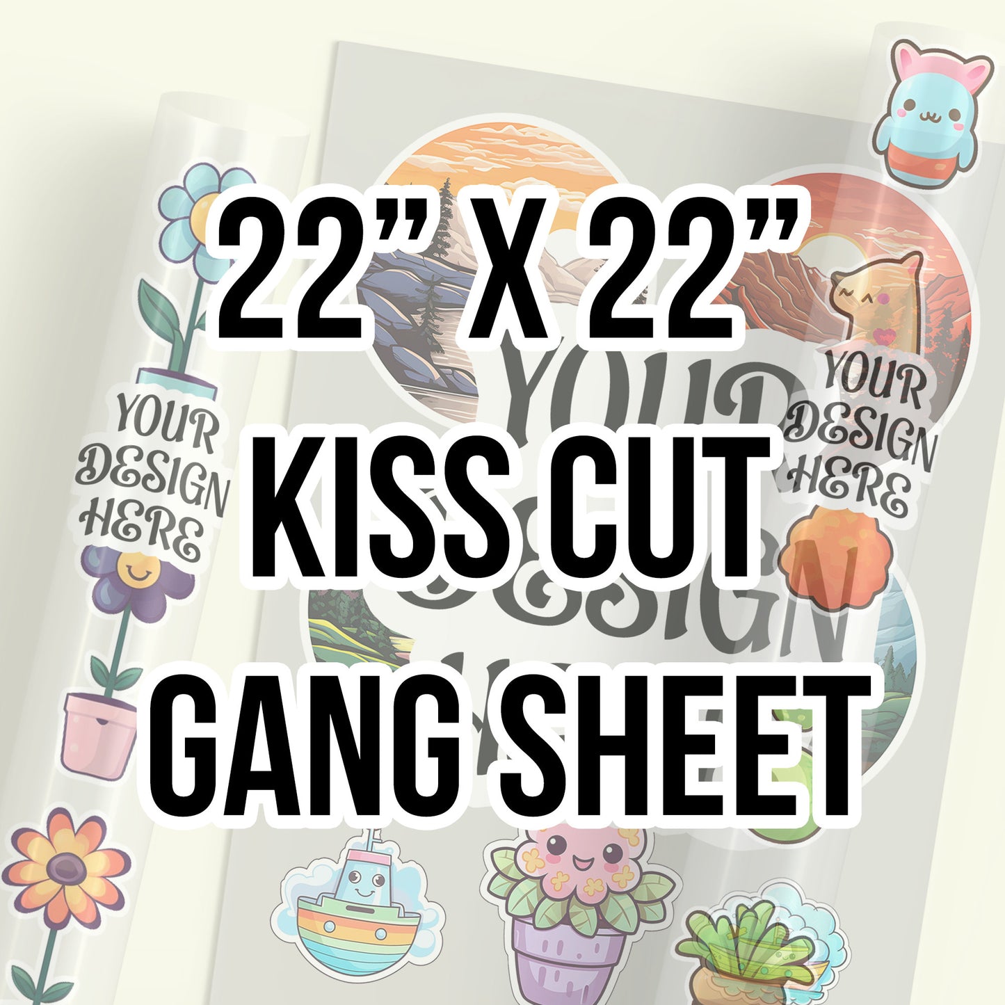 Kiss Cut sticker up to 22" x 22" - large sticker cut to any Shape & low quantity - FREE SHIPPING