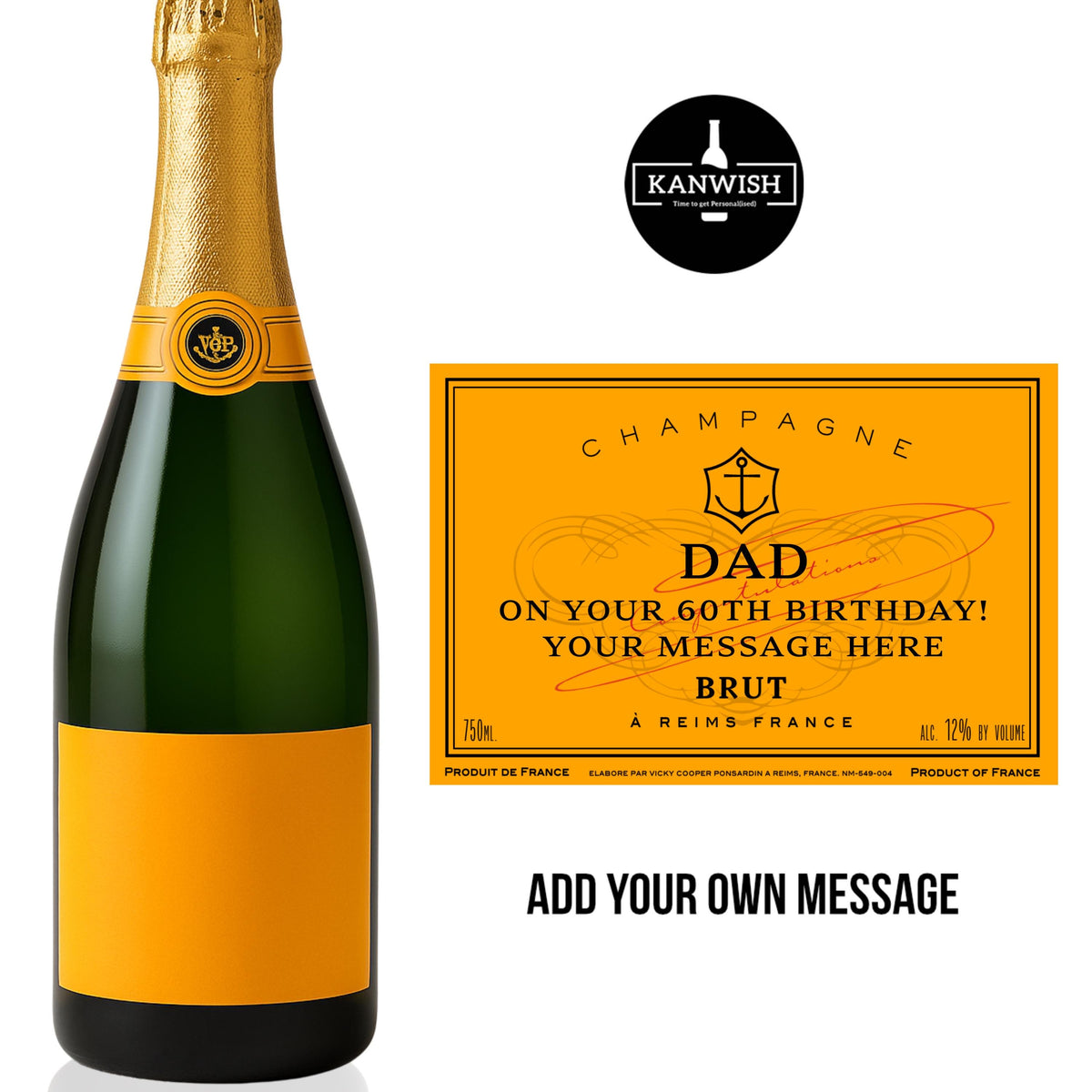 Personalised Birthday Champagne Bottle Label, 50th birthday wine label gift, 60th birthday, birthday gift for dad champagne label