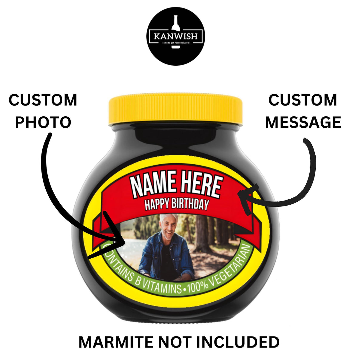 Custom Photo Marmite Label - Personalize Your Own Marmite Jar with Name & Photo - Unique Gift for Marmite Lovers! secret Santa gift