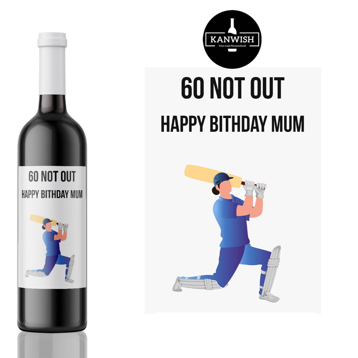 Cricket fan Birthday Wine Label, Woman cricketer Wine Label, Funny Cricket  40th 50th 60th birthday gift, funny 60th personal wine label