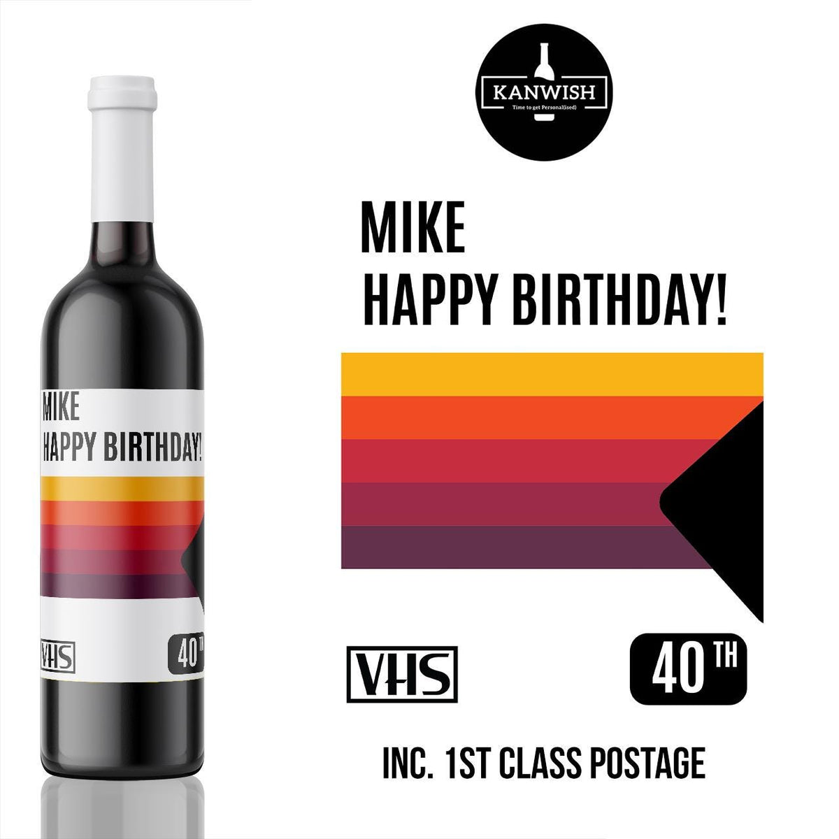 Custom Retro VHS Birthday Wine Label Only – 40th Birthday Cassette Sticker, Funny Personalized Wine Bottle Label, 80s 90s Party Decor Gift