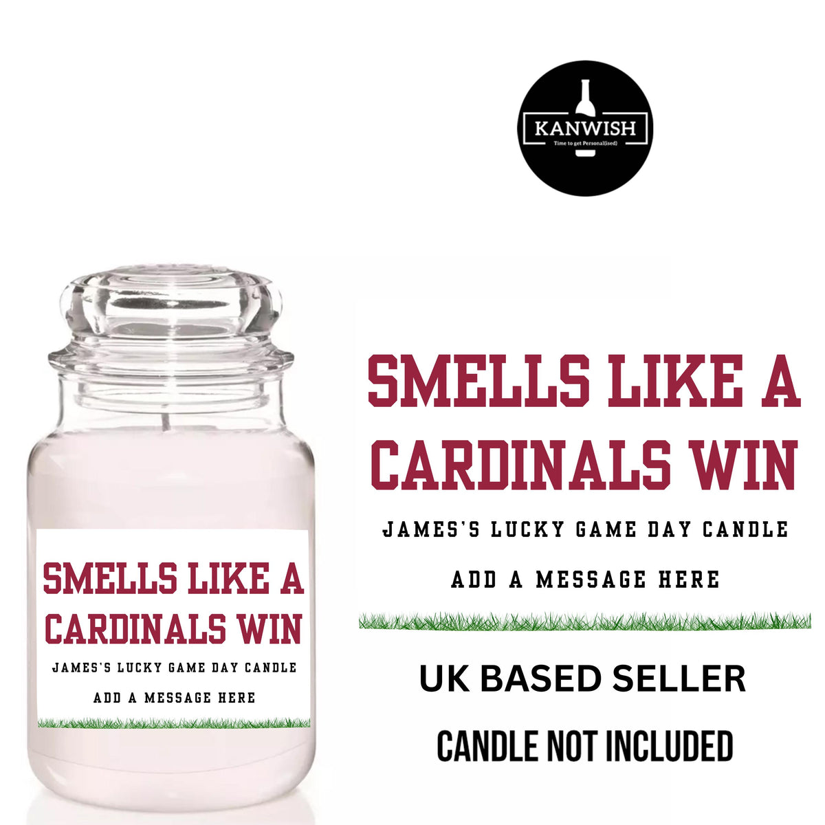 a jar of candles that says smells like a cardinals win