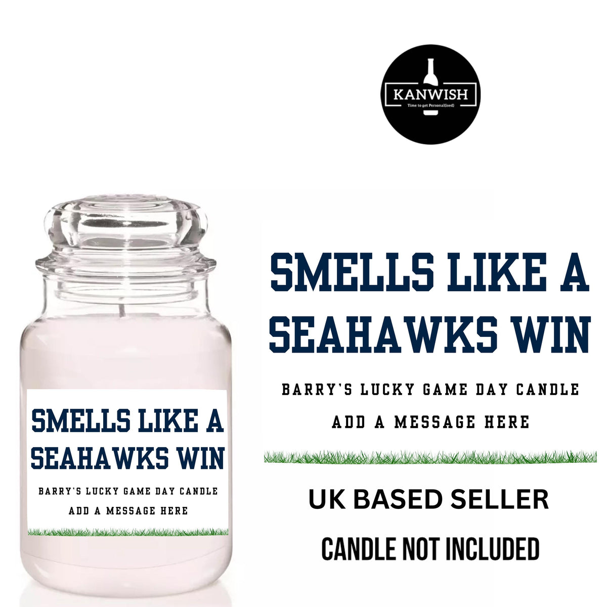 a glass jar with a label for smells like a sea hawk's win