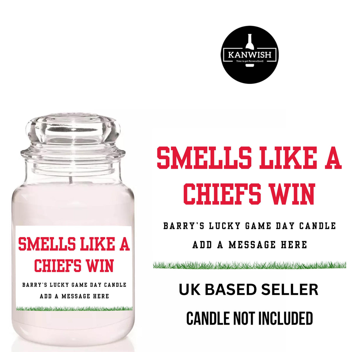 a glass jar with a label on it that says smells like a chef's