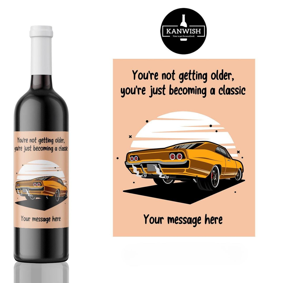 Classic Car Wine Label, Custom Birthday Sticker (40th 50th 60th)